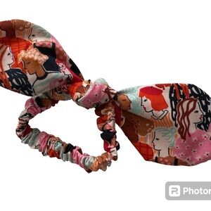 Girls pink scarf tie scrunchie hand made USA cotton rare print summer gift it